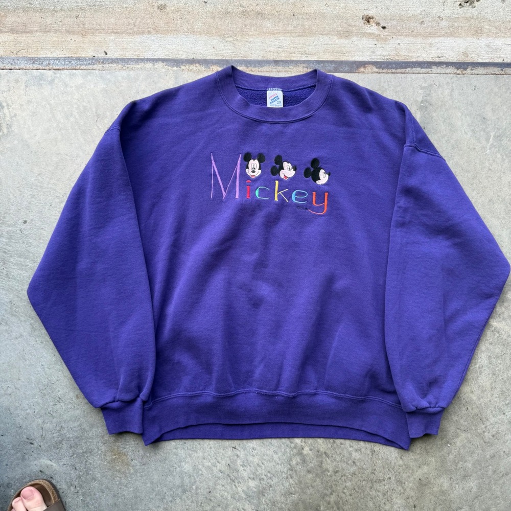 Vintage Disney Mickey Mouse Jerzees Super Sweats Purple Crewneck Made in USA 2X